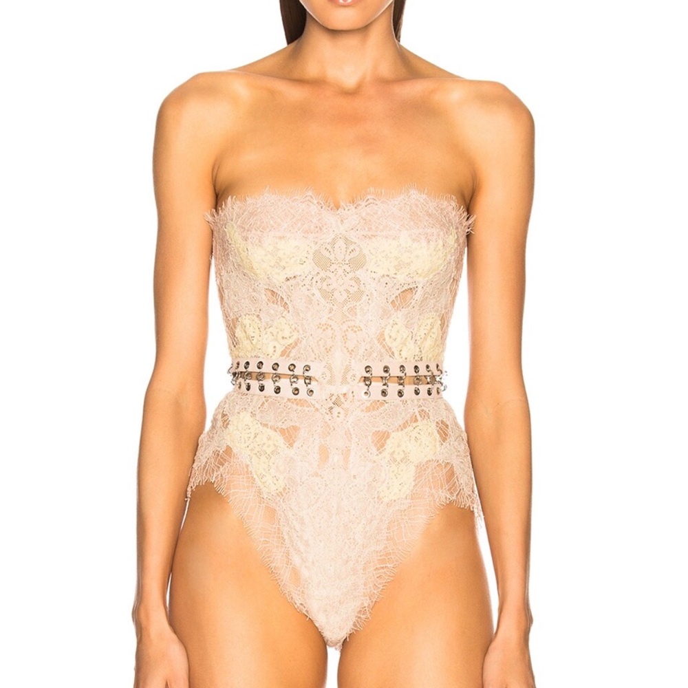 NWT Jonathan Simkhai Grommet Lariat Lace Bustier Bodysuit